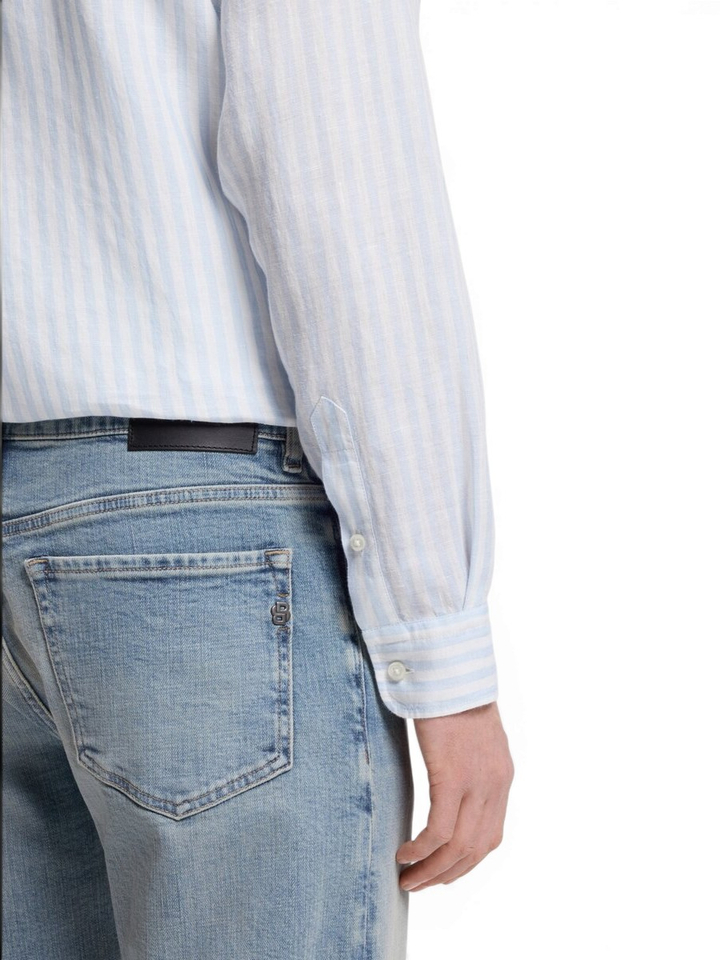 Light pastel blue linnen hemd (regular fit) met strepen en lange mouwen Hugo Boss