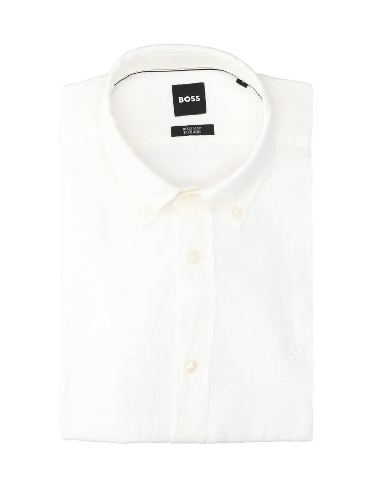 Wit linnen hemd (regular fit) met lange mouwen Hugo Boss 