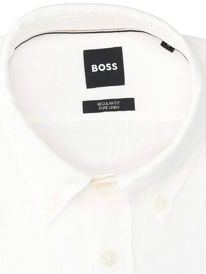 Wit linnen hemd (regular fit) met lange mouwen Hugo Boss 