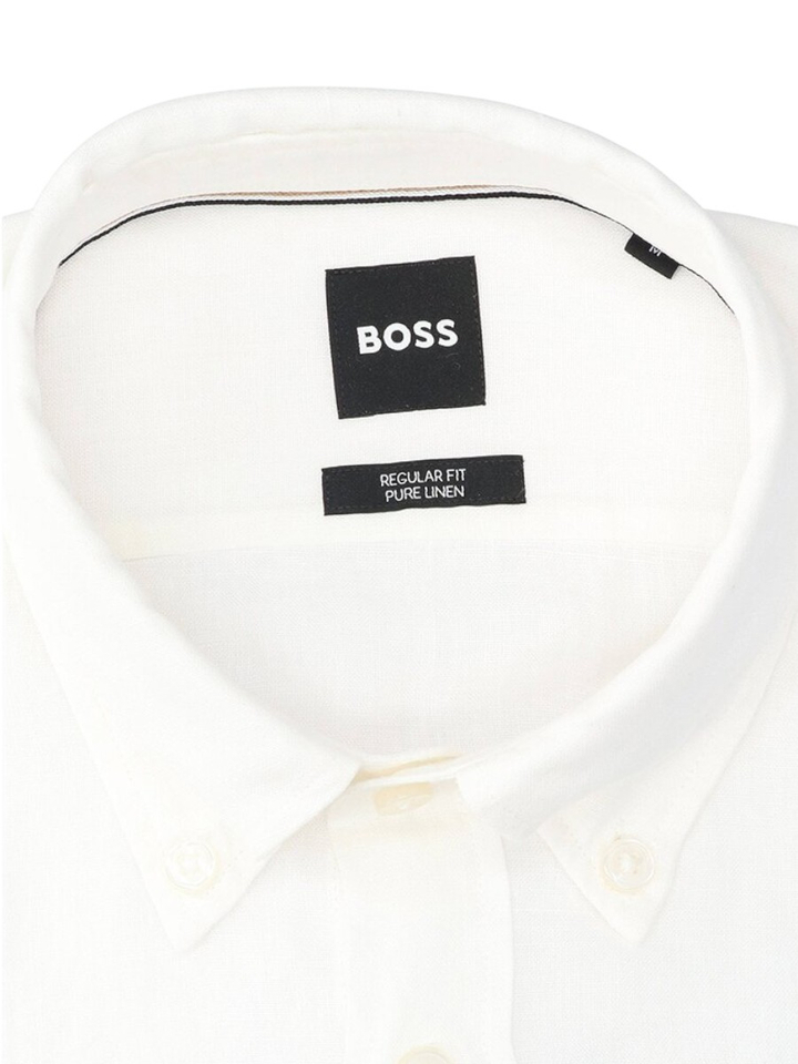 Wit linnen hemd (regular fit) met lange mouwen Hugo Boss