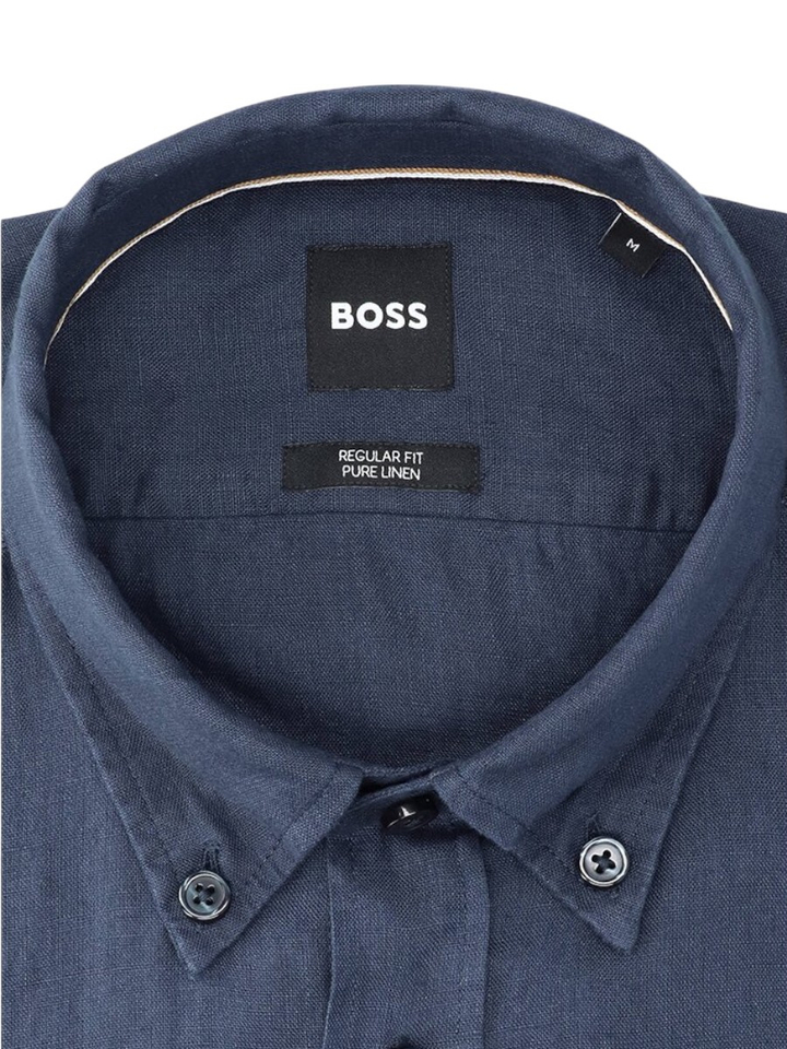 Donkerblauw linnen hemd (regular fit) met lange mouwen Hugo Boss