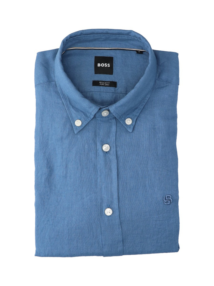 Blauw linnen hemd (regular fit) met lange mouwen Hugo Boss