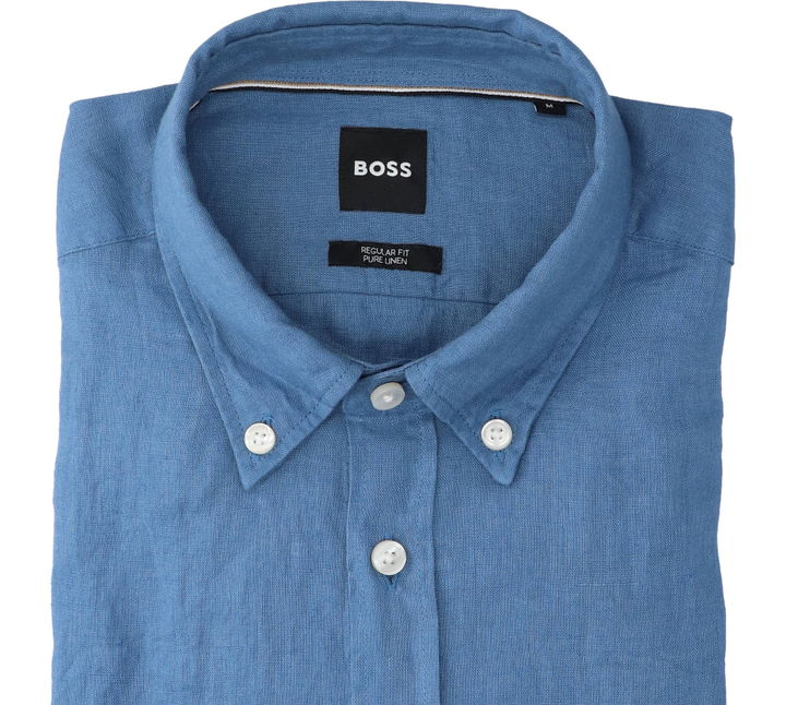 Blauw linnen hemd (regular fit) met lange mouwen Hugo Boss