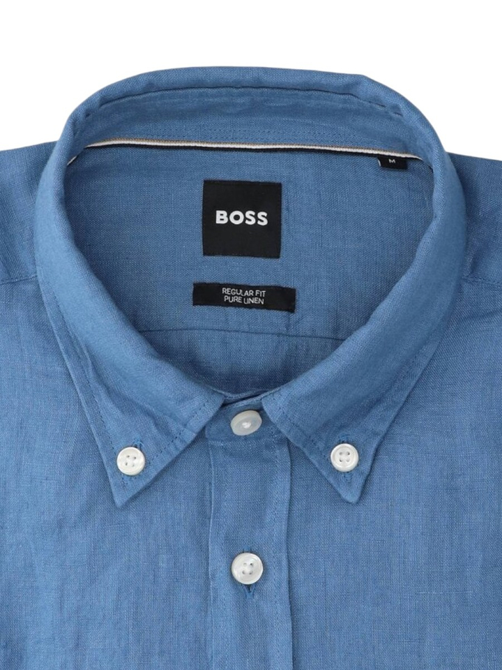 Blauw linnen hemd (regular fit) met lange mouwen Hugo Boss 