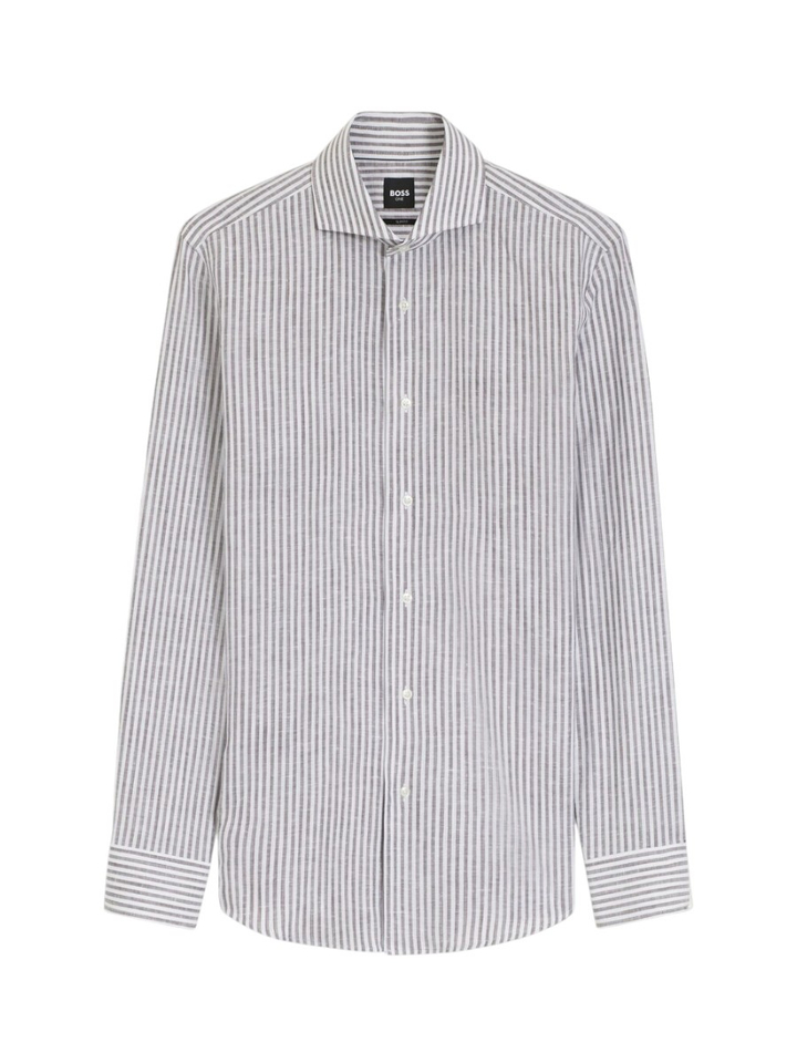 Wit linnen hemd (slim fit) met bruine strepen en lange mouwen Hugo Boss