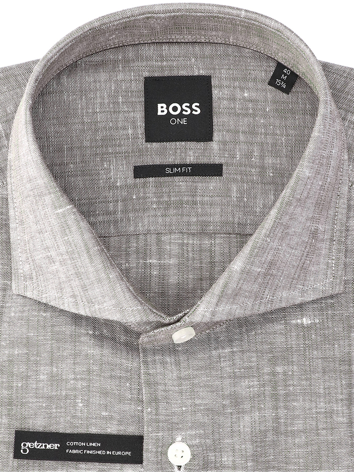 Donkerbruin linnen hemd (slim fit) met lange mouwen Hugo Boss 