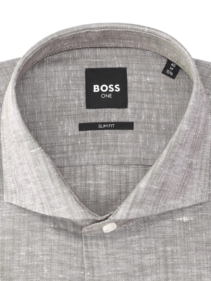 Donkerbruin linnen hemd (slim fit) met lange mouwen Hugo Boss 