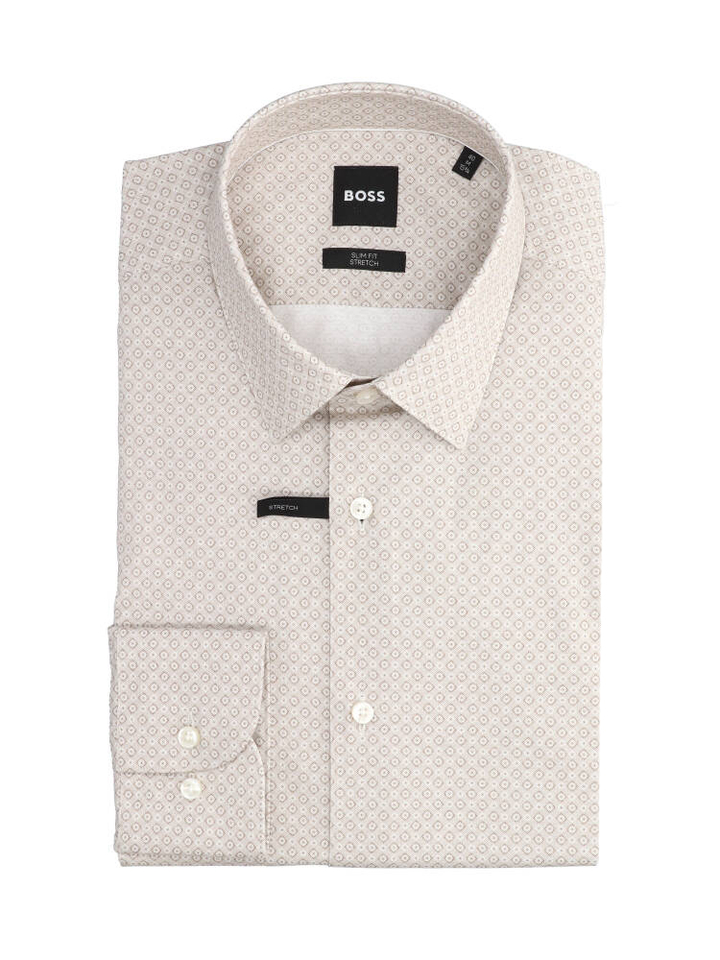 Beige hemd met print (slim fit stretch) met lange mouwen Hugo Boss 