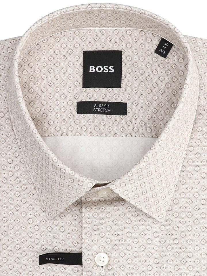 Beige hemd met print (slim fit stretch) met lange mouwen Hugo Boss 