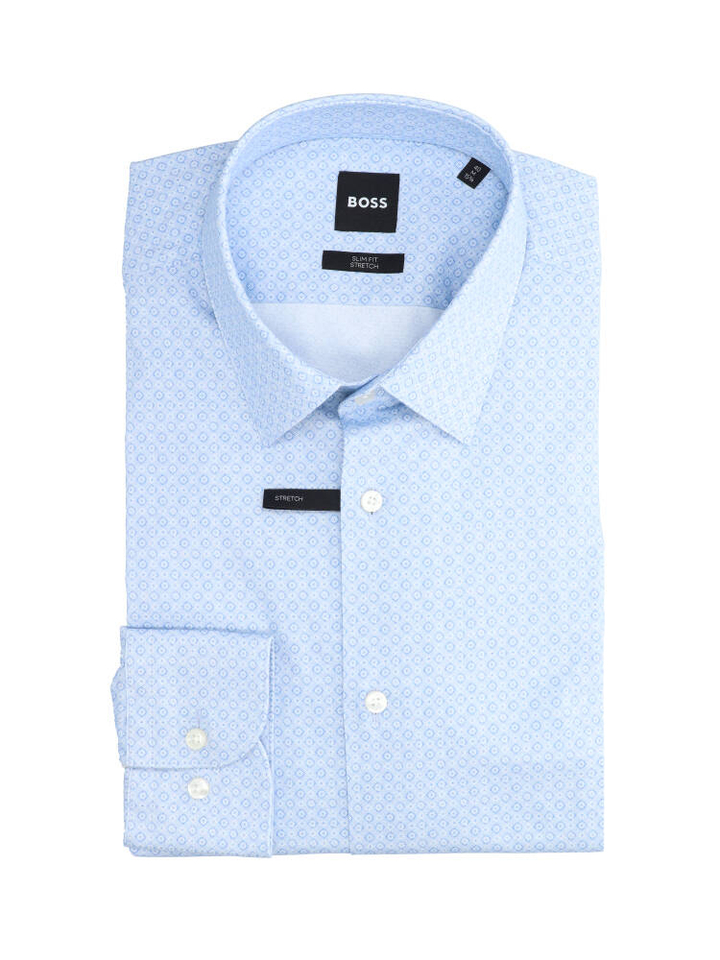 Lichtblauw hemd met print (slim fit stretch) met lange mouwen Hugo Boss 