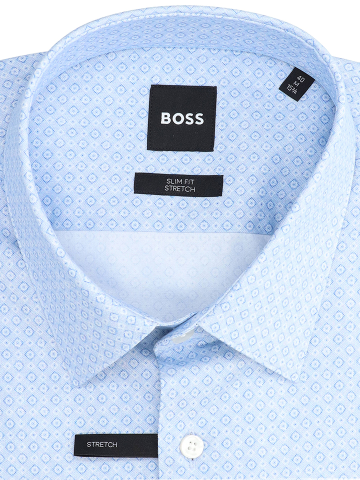 Lichtblauw hemd met print (slim fit stretch) met lange mouwen Hugo Boss 