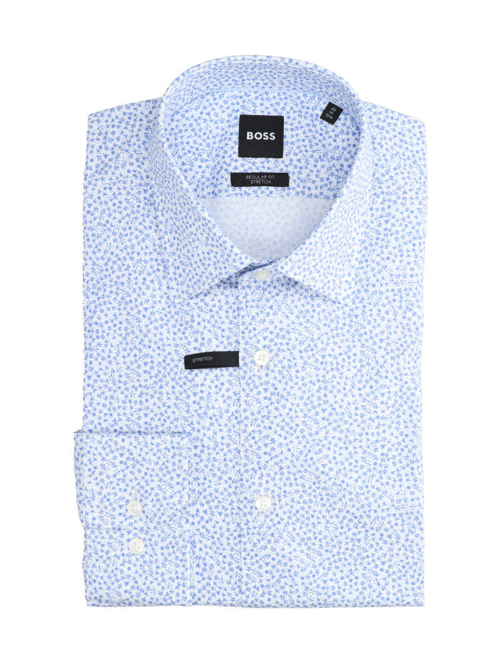 Blauw hemd met print (regular fit stretch) met lange mouwen Hugo Boss 