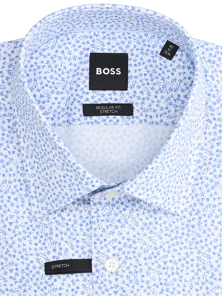 Blauw hemd met print (regular fit stretch) met lange mouwen Hugo Boss 