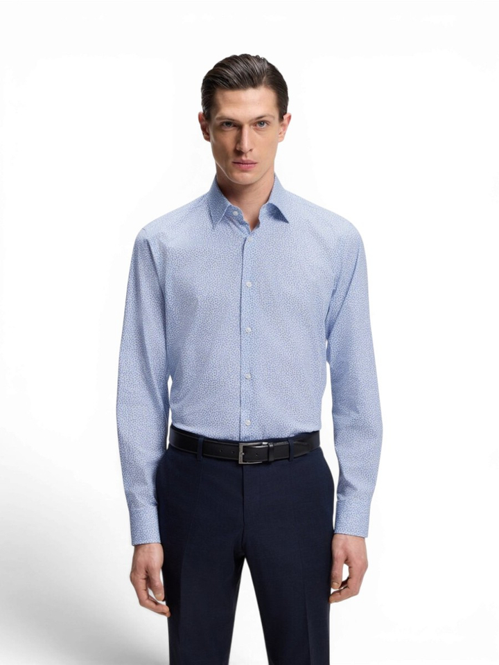 Blauw hemd met print (regular fit stretch) met lange mouwen Hugo Boss 