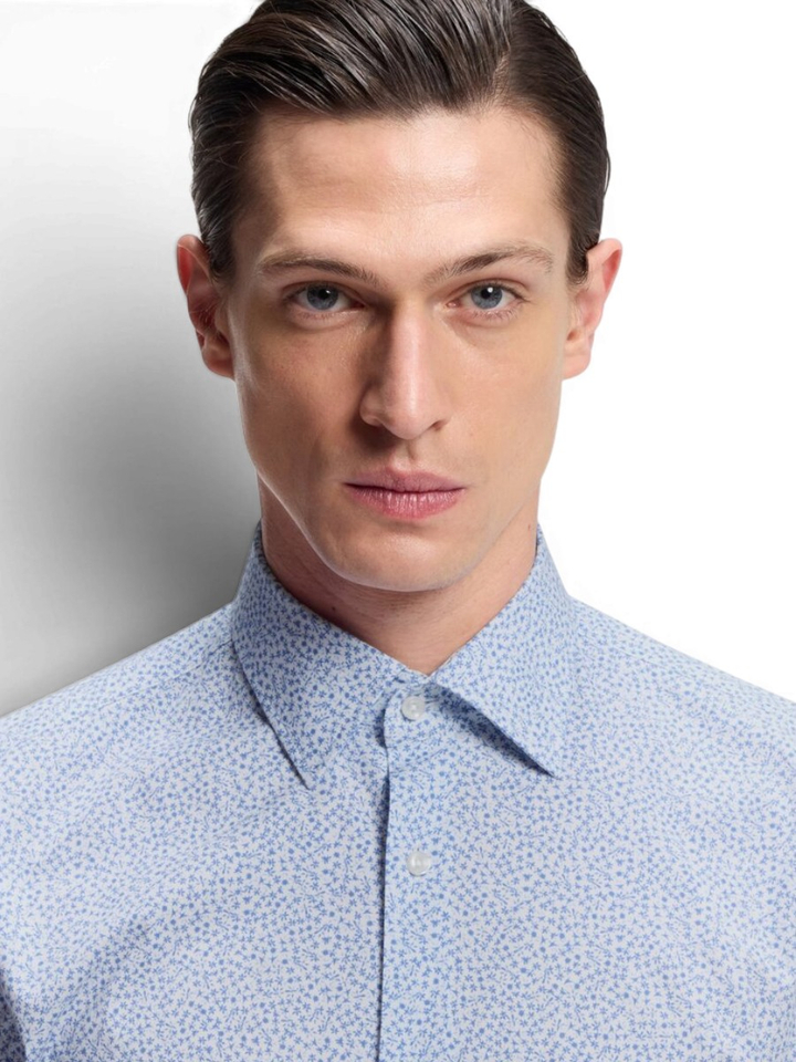 Blauw hemd met print (regular fit stretch) met lange mouwen Hugo Boss 