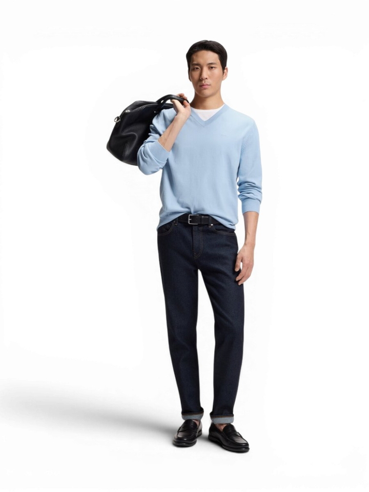 Lichtblauwe trui met v-hals Upacello Hugo Boss
