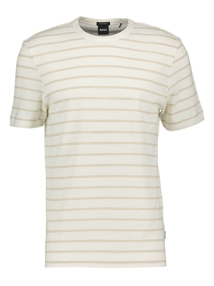Ecru linnen  T-shirt met beige strepen Hugo Boss 