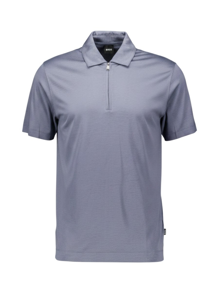 Blauwe polo van een katoenmix met ritssluiting Hugo Boss