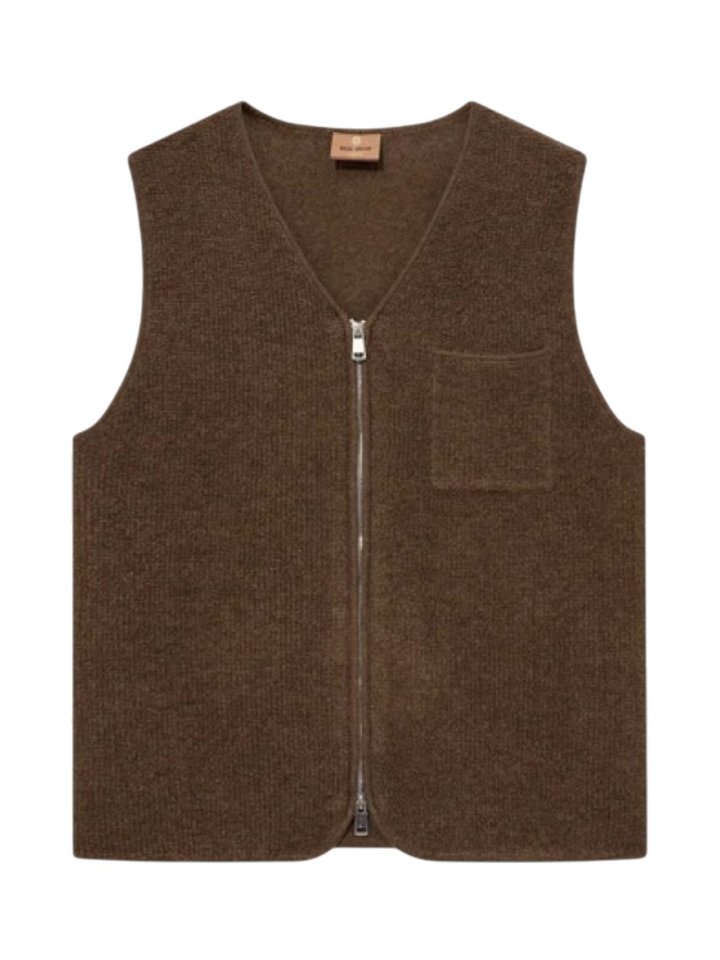 Bruine cardigan zonder mouwen met rits Mos Mosh