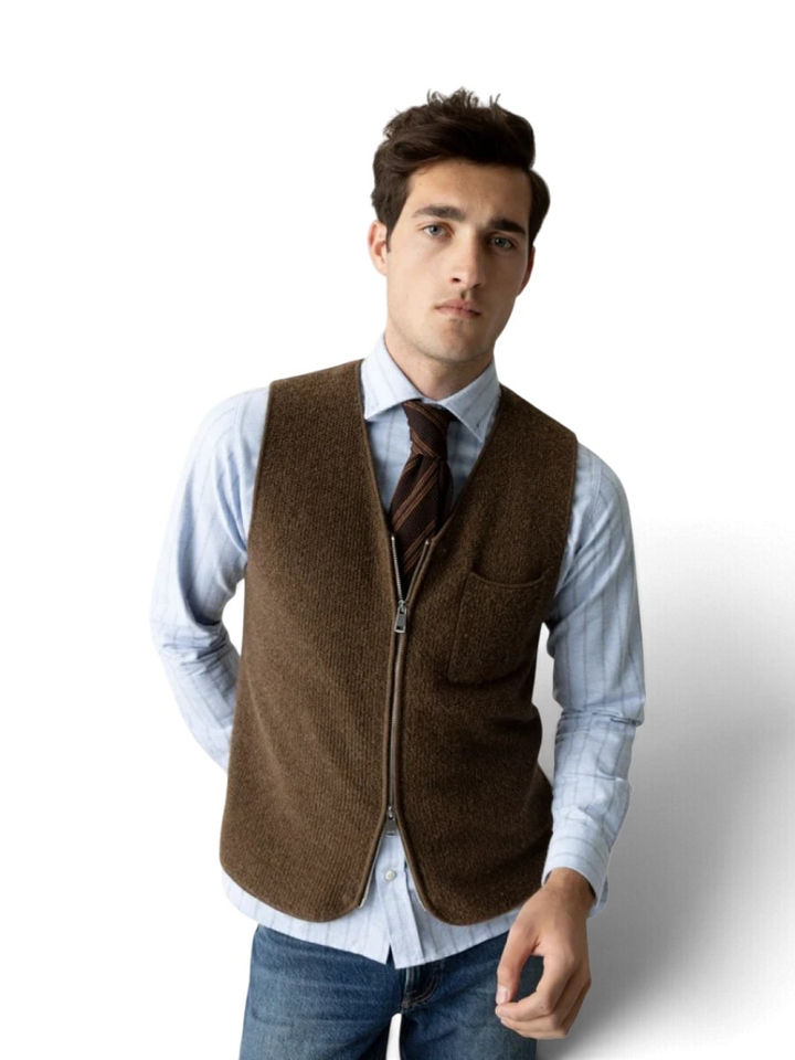 Bruine cardigan zonder mouwen met rits Mos Mosh