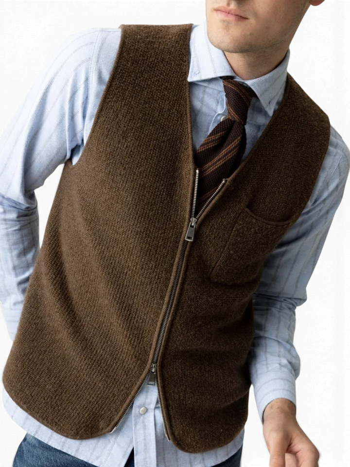 Bruine cardigan zonder mouwen met rits Mos Mosh