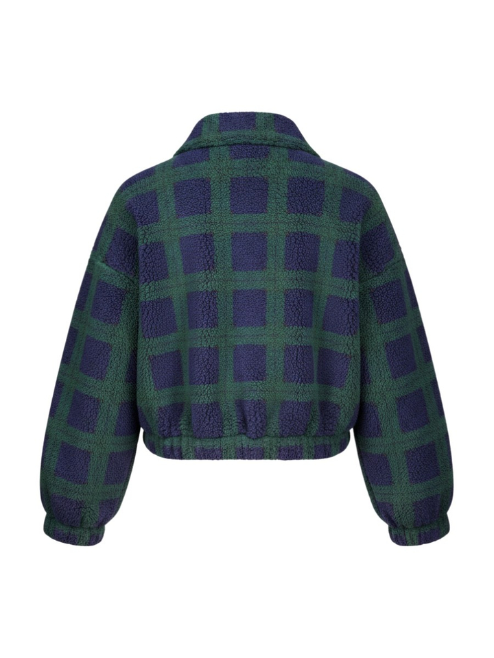 Blauw groene teddy jas in rits motief Jagness Bellerose