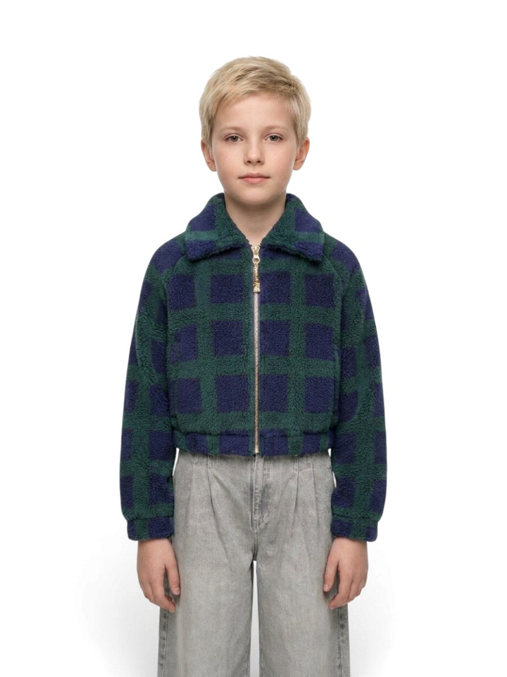 Blauw groene teddy jas in rits motief Jagness Bellerose