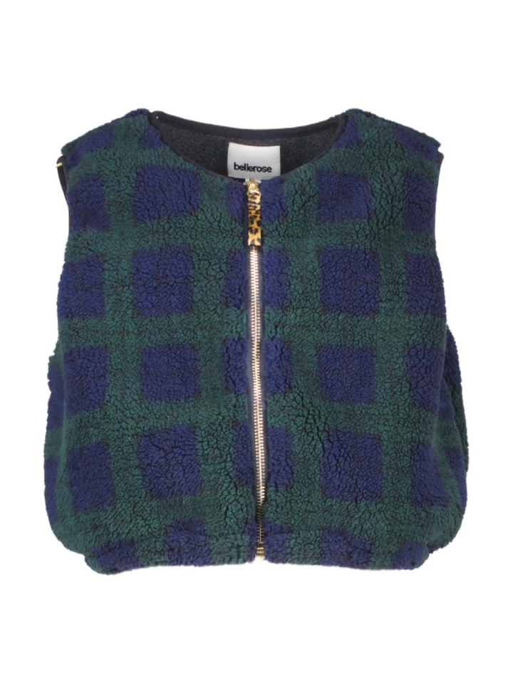 Fluffy bodywarmer in blauw en groen ruit motief Jala Bellerose 