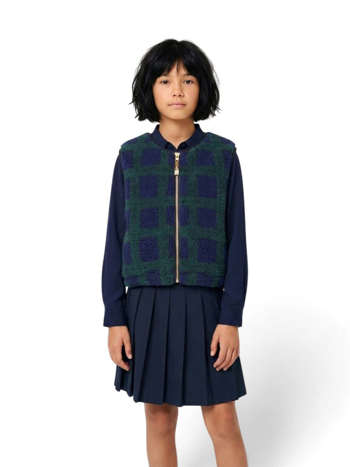 Fluffy bodywarmer in blauw en groen ruit motief Jala Bellerose 