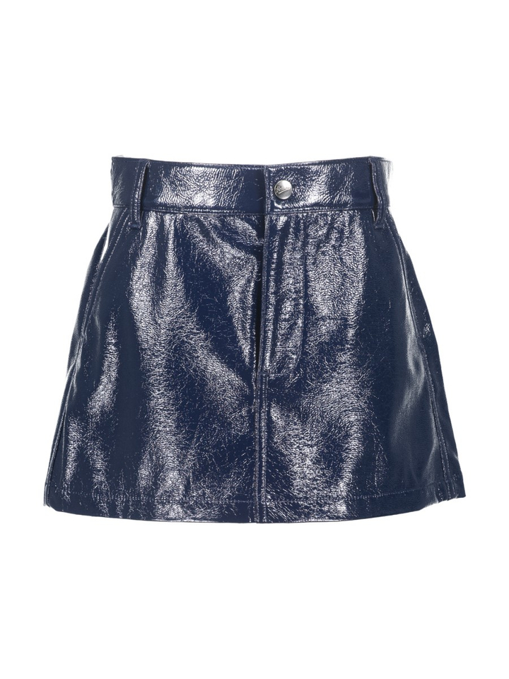Donkerblauwe korte rok in lakleder Bellerose 