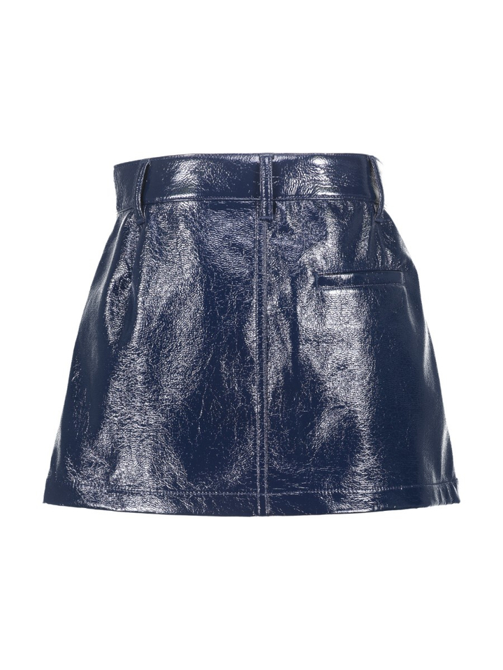 Donkerblauwe korte rok in lakleder Bellerose 