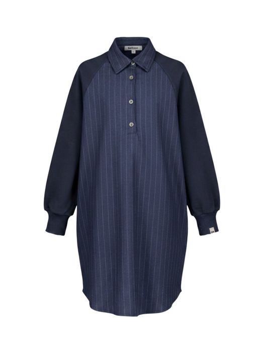 Donkerblauwe jurk met fijne krijtstreep Air Bellerose