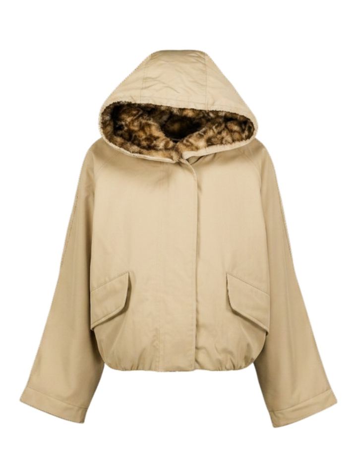 Beige jas met rits en kap Hermine Bellerose
