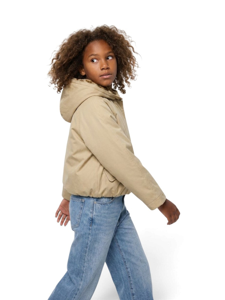 Beige jas met rits en kap Hermine Bellerose