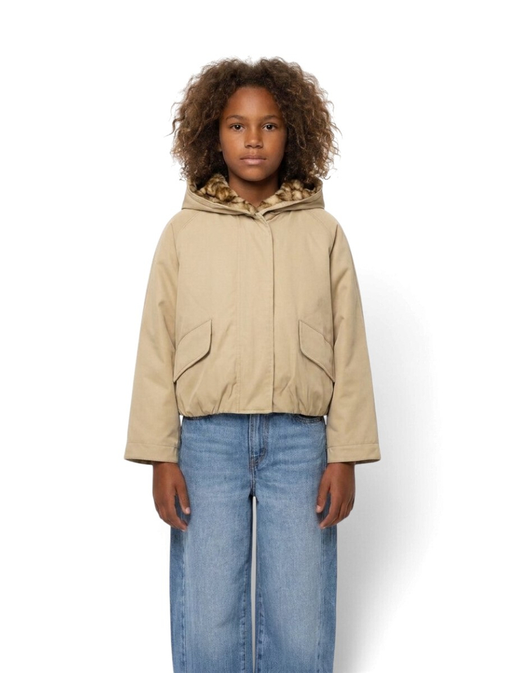 Beige jas met rits en kap Hermine Bellerose