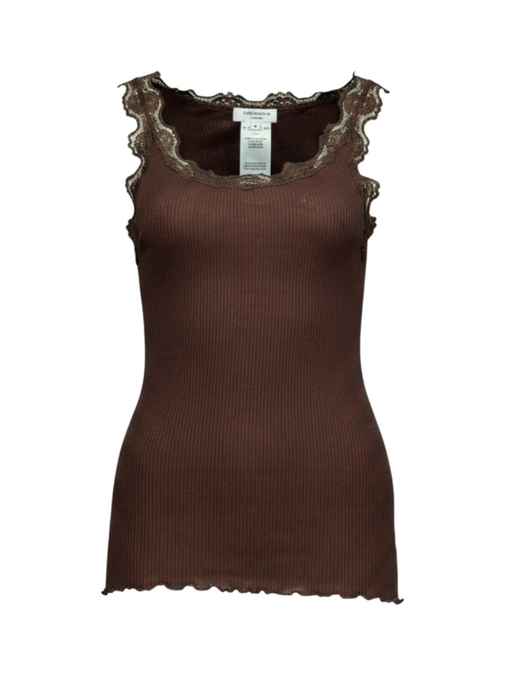 Bruine top met kant Rosemunde