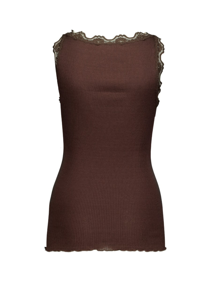 Bruine top met kant Rosemunde
