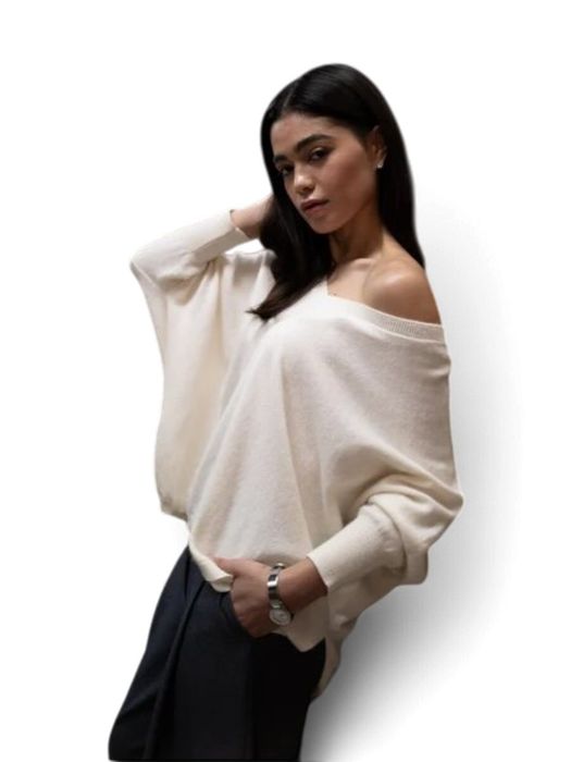 Ecru fijne pull met V-hals Jefferson Twns