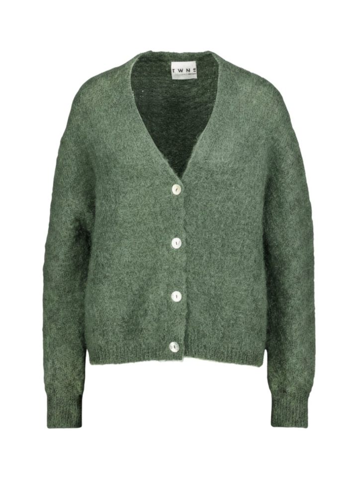 Kaki cardigan met knopen in mohair Malia Twns