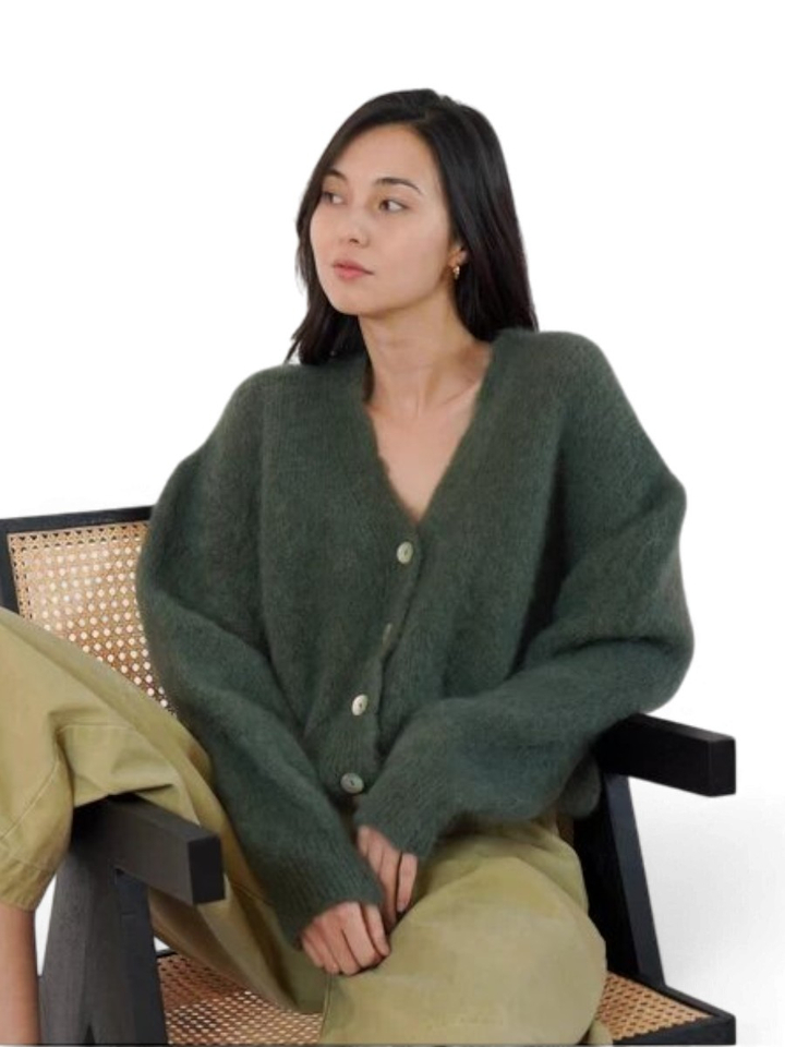 Kaki cardigan met knopen in mohair Malia Twns