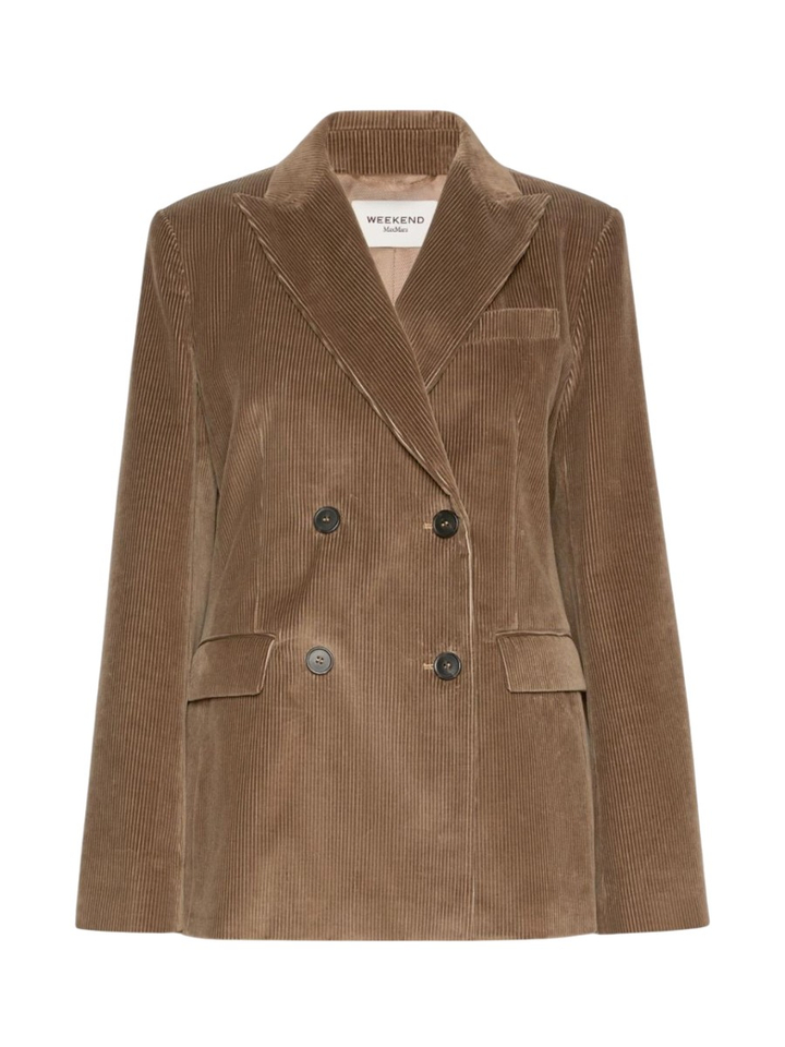 Beige double-breasted blazer van velours Katanga