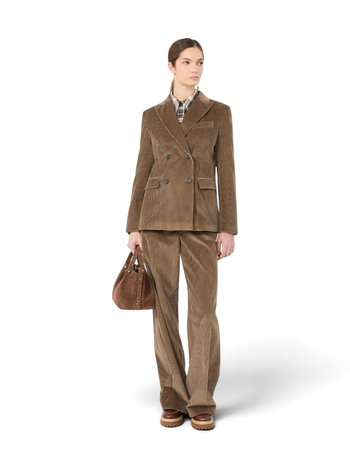 Beige double-breasted blazer van velours Katanga