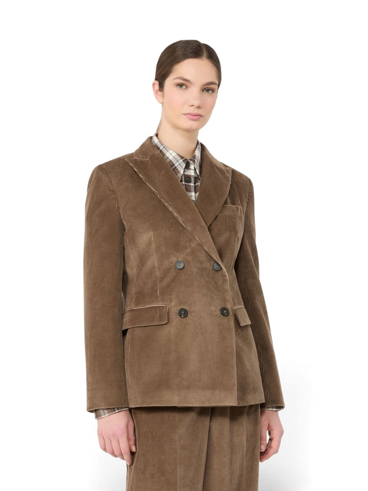 Beige double-breasted blazer van velours Katanga