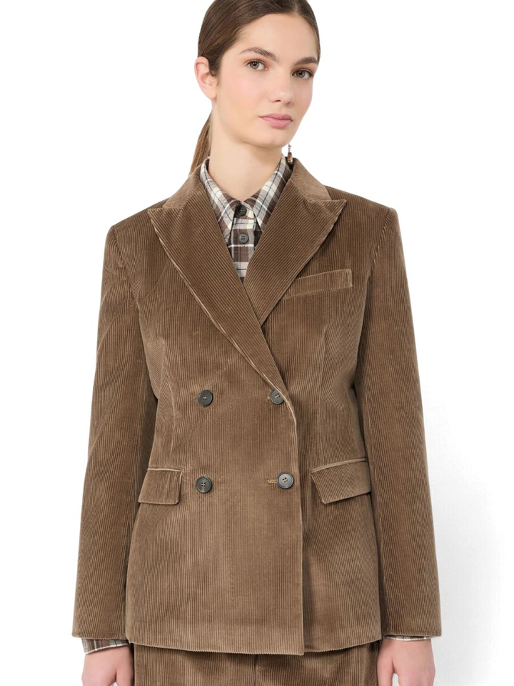 Beige double-breasted blazer van velours Katanga