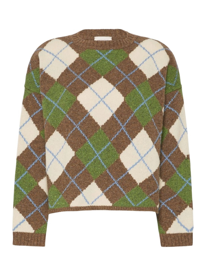 Bruine trui met groen ruit motief Vasaio Max Mara