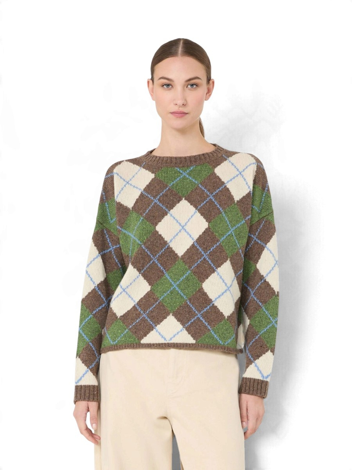 Bruine trui met groen ruit motief Vasaio Max Mara