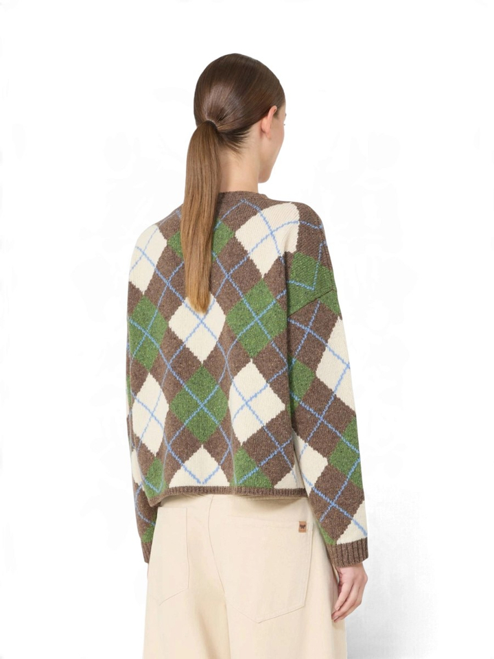 Bruine trui met groen ruit motief Vasaio Max Mara