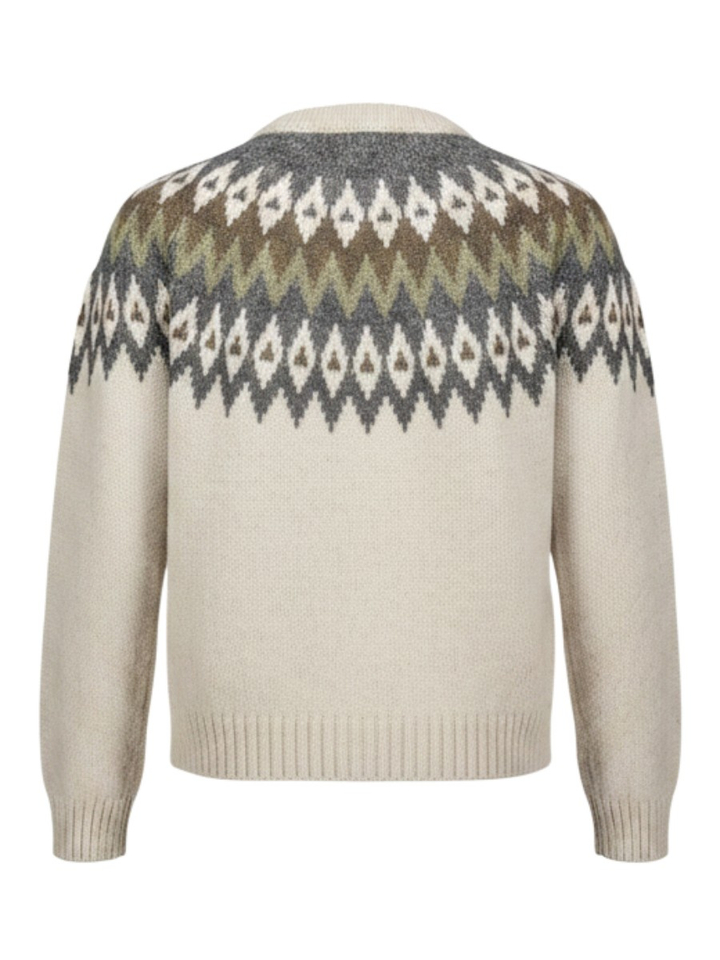 Beige gebreide cardigan in Alpacawol met meerkleurig Noors patroon Targa Max Mara Weekend