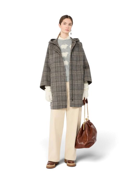 Grijze wollen mantel met ruit motief Seggio Max Mara