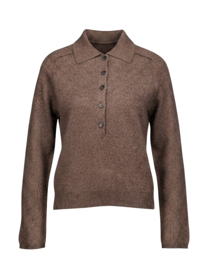 Donkerbruine wollen polo met lange mouwen Cellulia MM